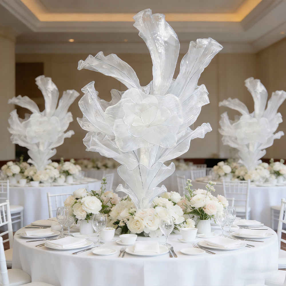 Flowerva White Serenity Floral Heart Sheer Texture Table Flower