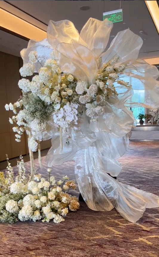 Flowerva White Sheer Fabric Floral Arrangement Decor(without flowers)