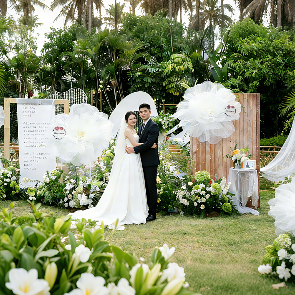 Flowerva Fluffy & Airy White Fabric Flower