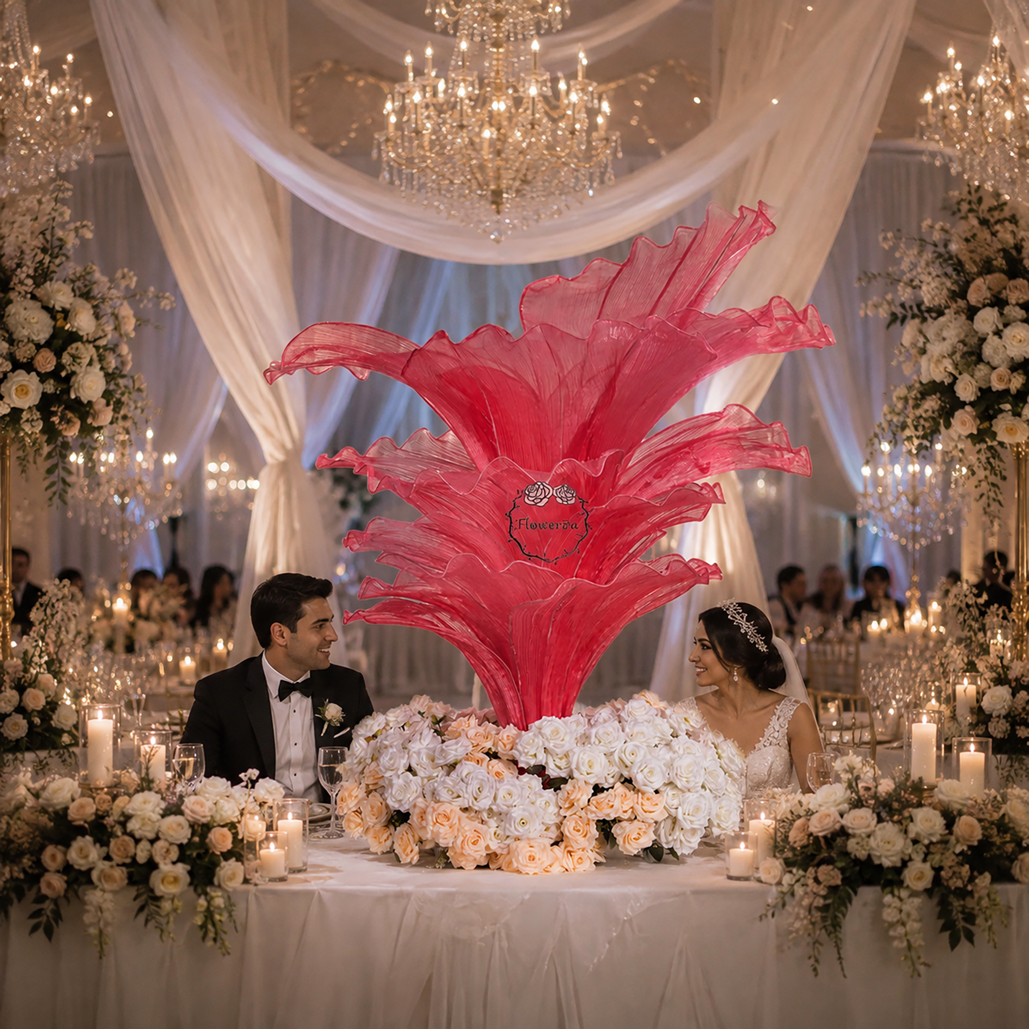 Flowerva Rose Red Table Flower Wedding Decoration (With Base)