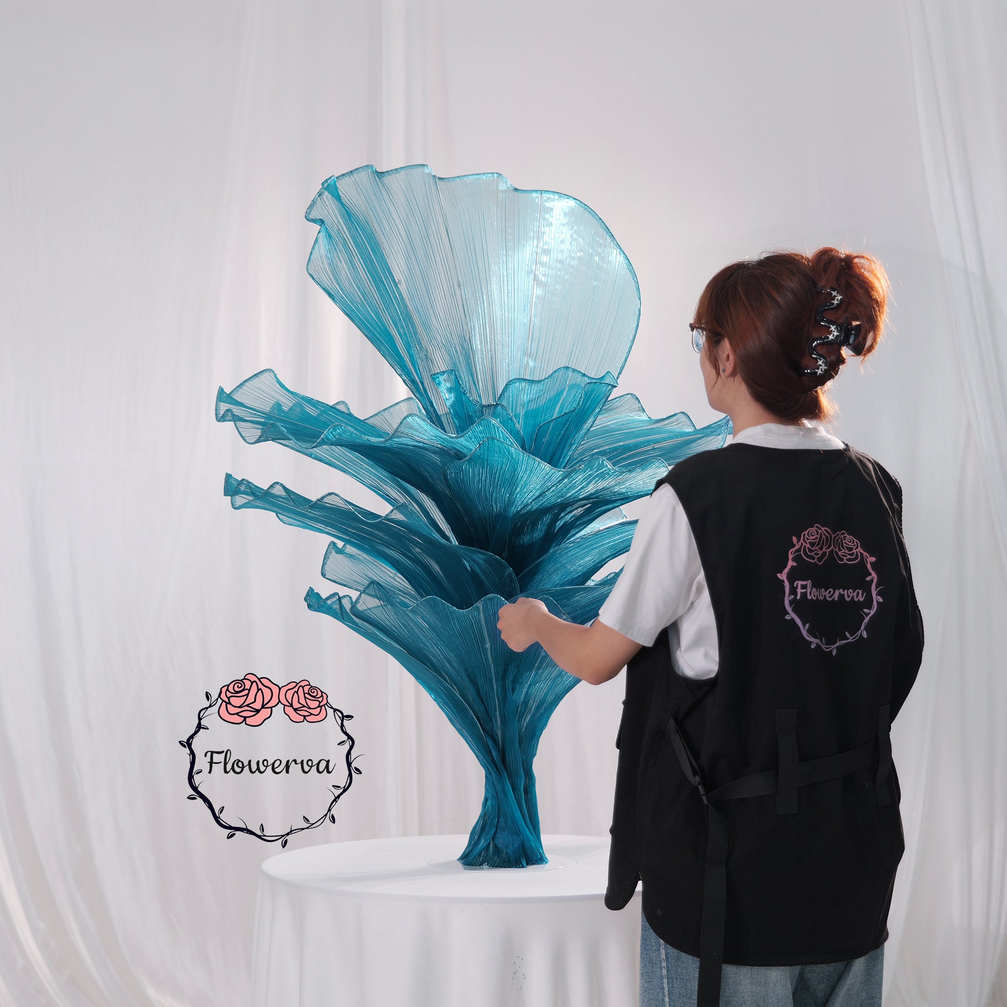 Flowerva "Ocean Love" Floral Installation Deep Lake Blue 120cm