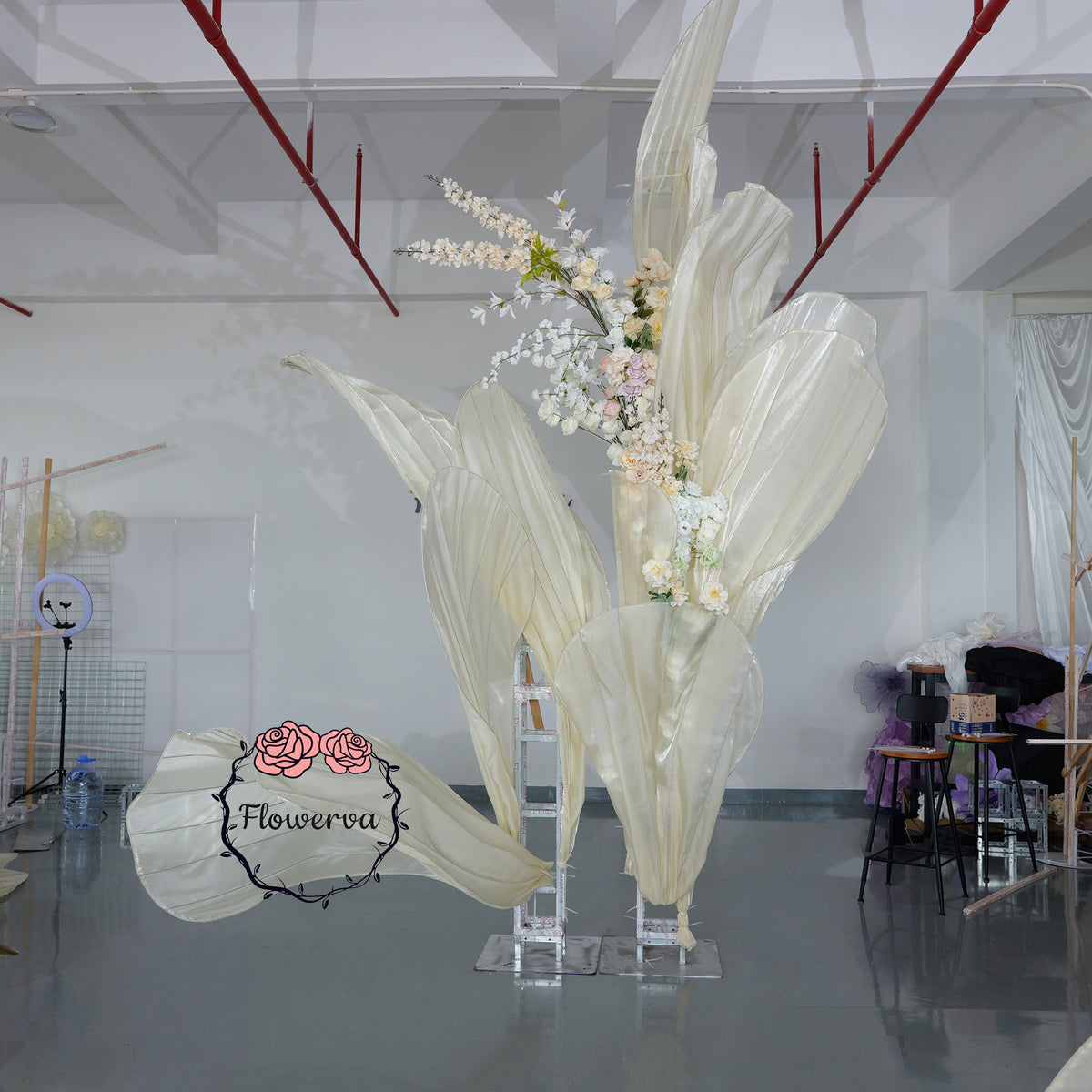 Flowerva Oversized Ivory Fabric Floral Installation for Weddings & Events (Without Artificial Flowers)