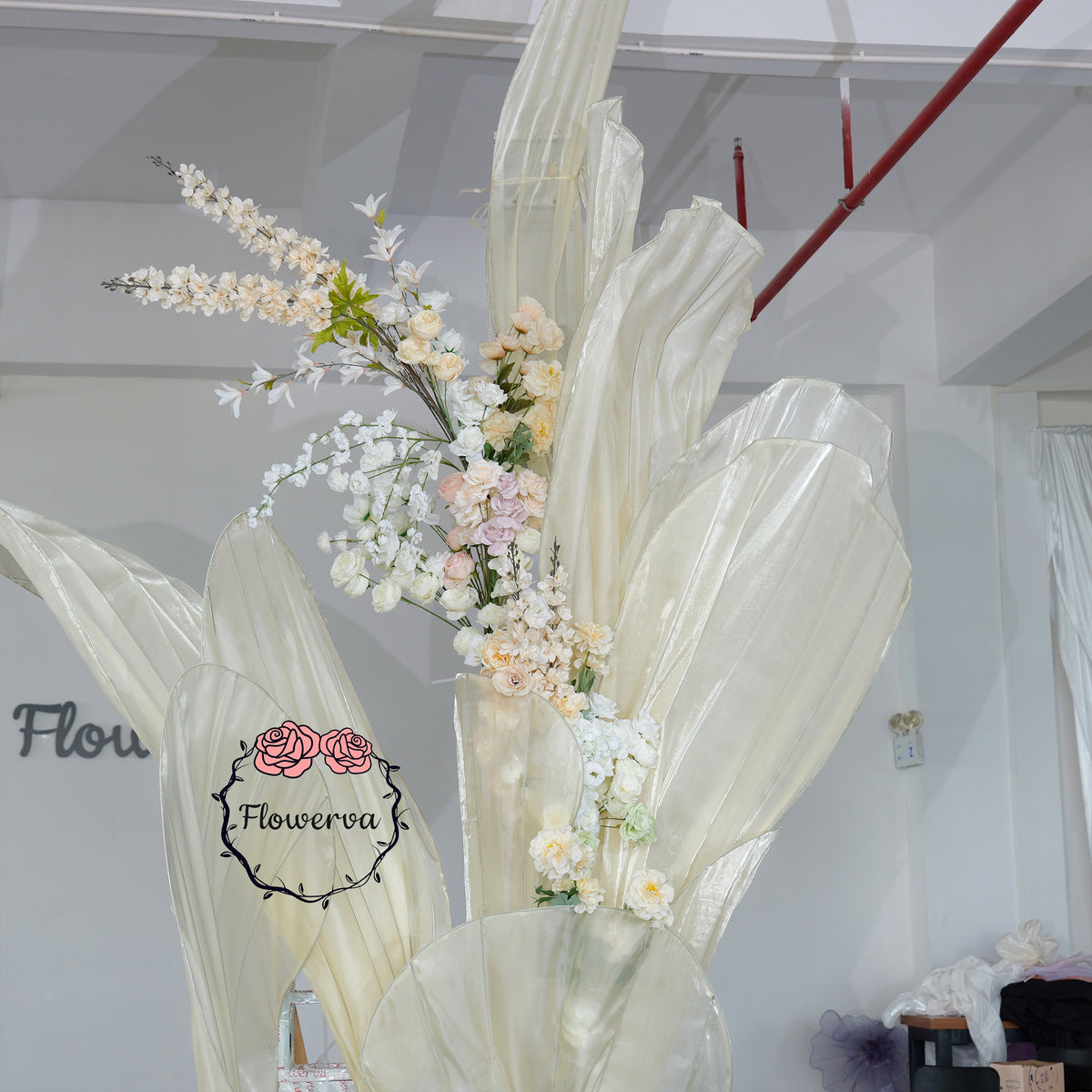 Flowerva Oversized Ivory Fabric Floral Installation for Weddings & Events (Without Artificial Flowers)