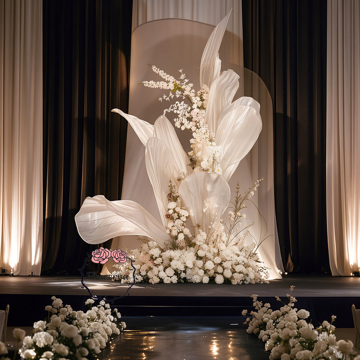 Flowerva Oversized Ivory Fabric Floral Installation for Weddings & Events (Without Artificial Flowers)