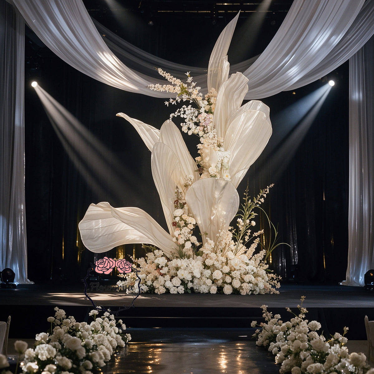 Flowerva Oversized Ivory Fabric Floral Installation for Weddings & Events (Without Artificial Flowers)