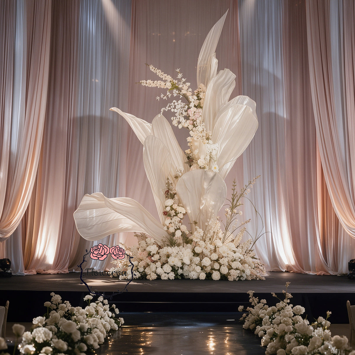 Flowerva Oversized Ivory Fabric Floral Installation for Weddings & Events (Without Artificial Flowers)