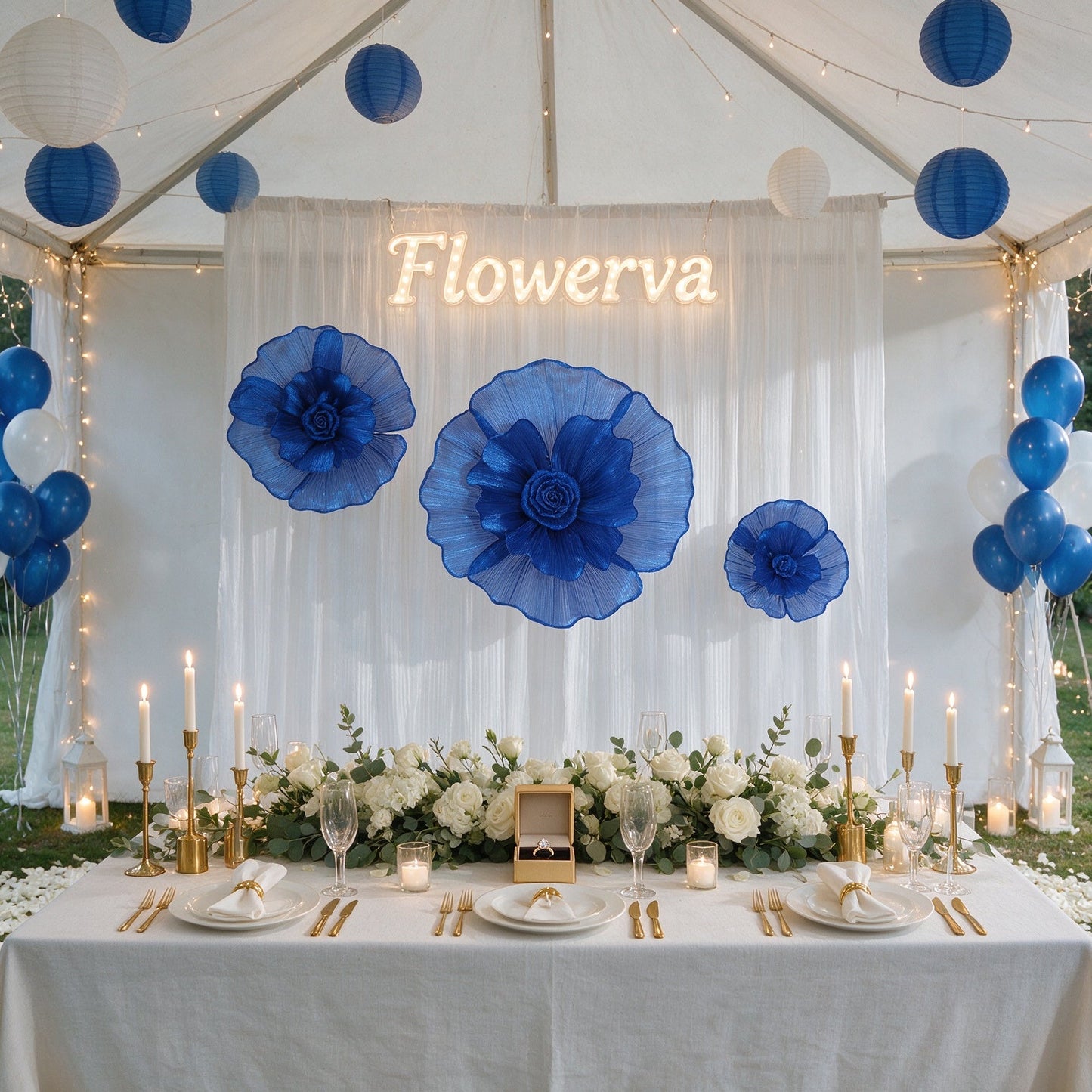 Flowerva Blue Enchantress Giant Tulle Flower Centerpiece Wedding Decor