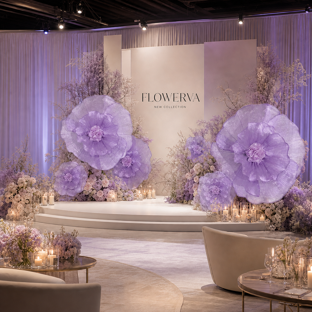 Flowerva Pearl Purple Giant Tulle Flower Centerpiece Wedding Decor