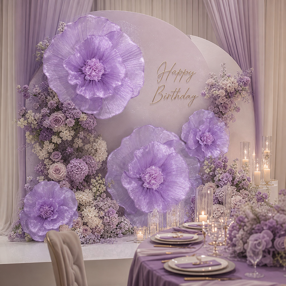 Flowerva Pearl Purple Giant Tulle Flower Centerpiece Wedding Decor