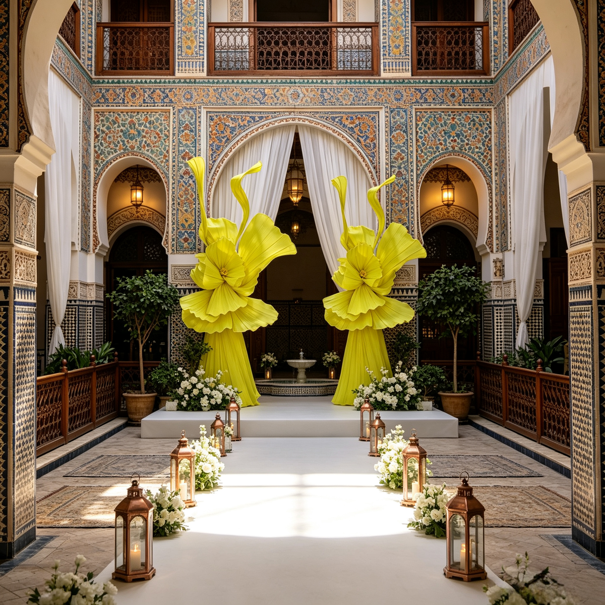 Flowerva Bright Yellow Curve Sculpture Wedding & Event Decor(Without Stand)