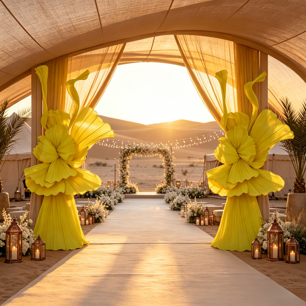 Flowerva Bright Yellow Curve Sculpture Wedding & Event Decor(Without Stand)