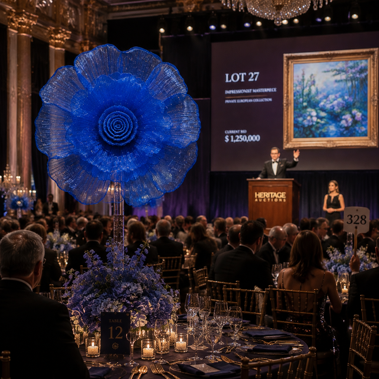 Flowerva Giant Tulle Flower Centerpiece Wedding Decor Blue Enchantress