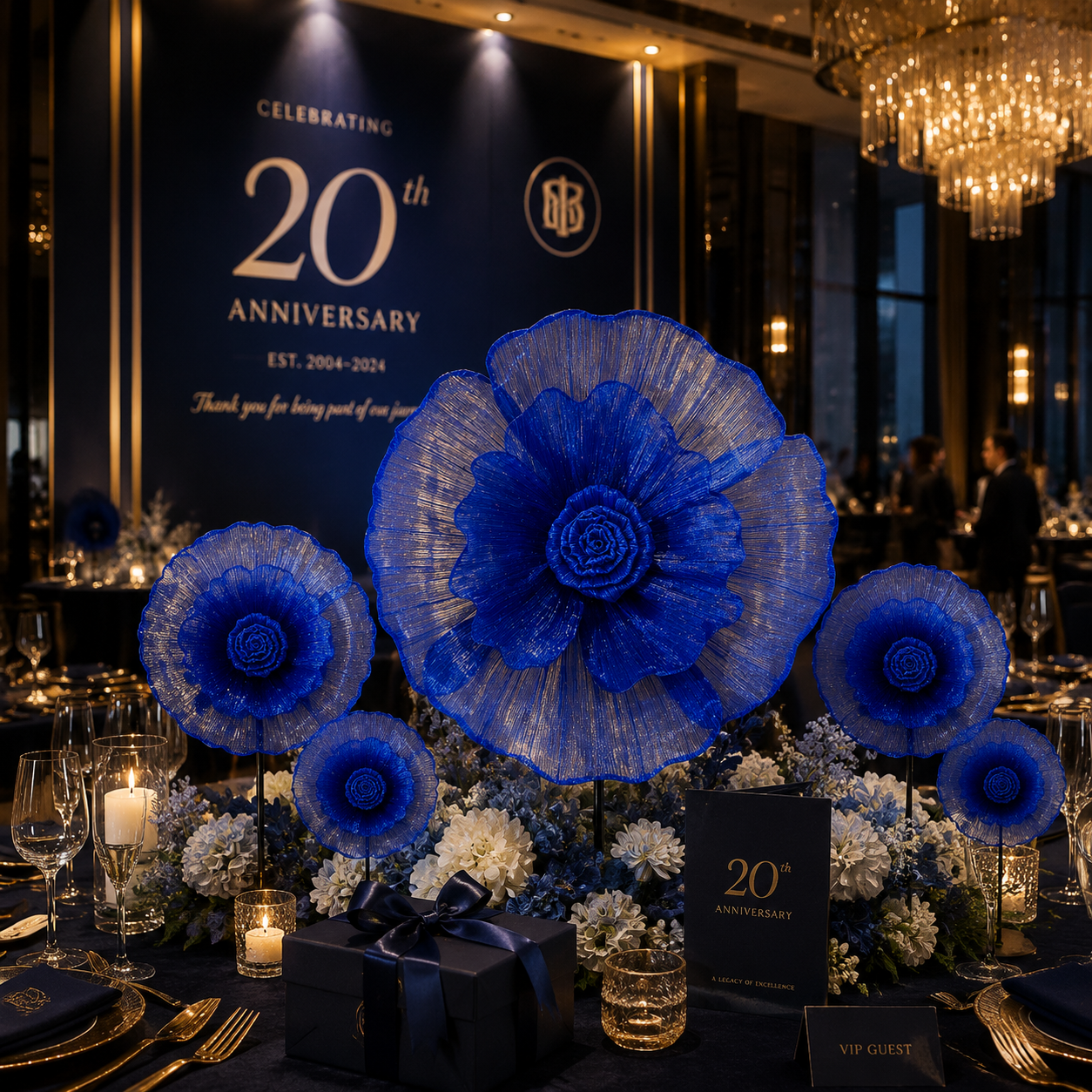 Flowerva Giant Tulle Flower Centerpiece Wedding Decor Blue Enchantress