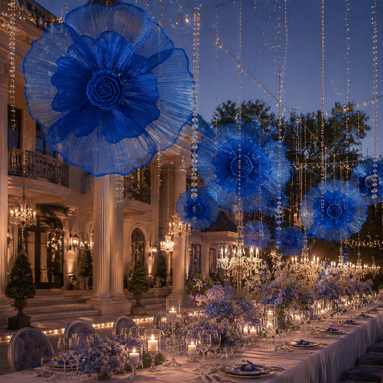 Flowerva Giant Tulle Flower Centerpiece Wedding Decor Blue Enchantress