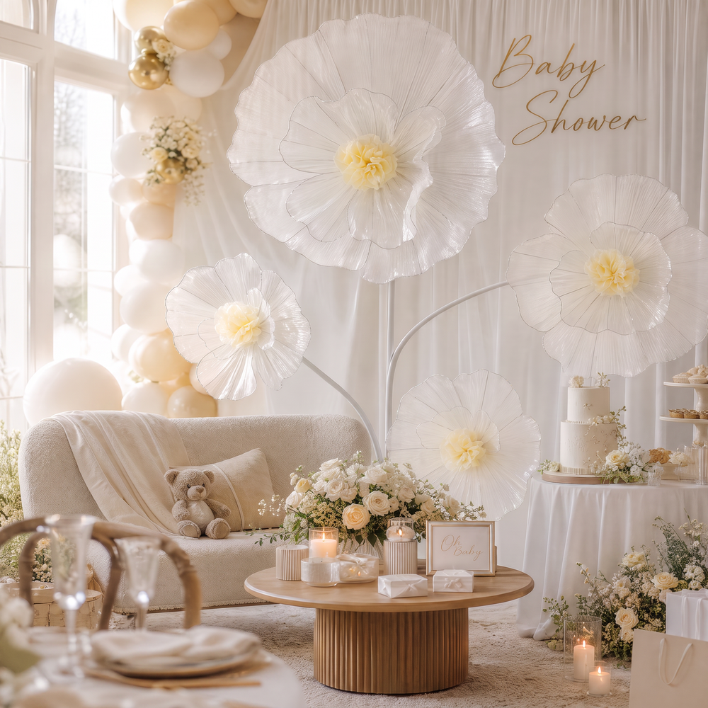 Flowerva Giant Tulle Flower Centerpiece Wedding Decor Ivory