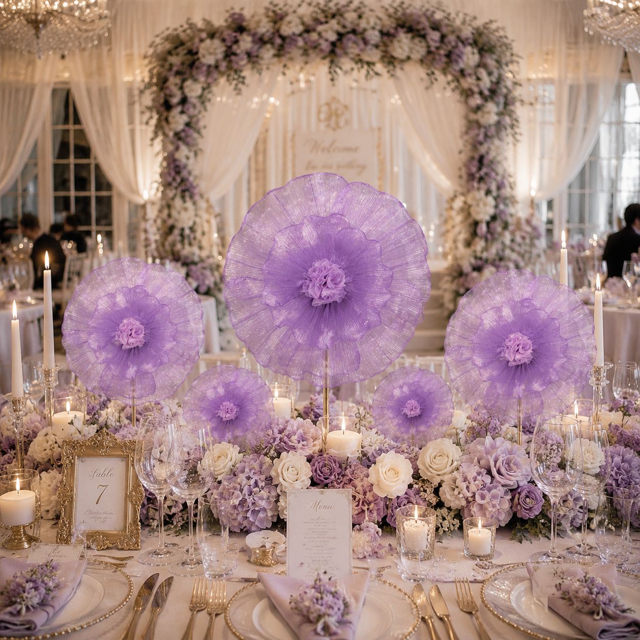 Flowerva Giant Tulle Flower Centerpiece Wedding Decor Pearl Purple