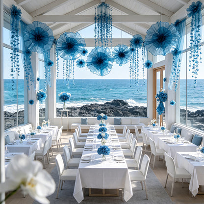 Flowerva Giant Tulle Flower Centerpiece Wedding Decor Deep Lake Blue