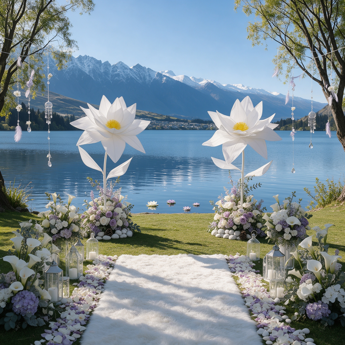 Flowerva Giant White Standing Lotus Floor Floral Decor