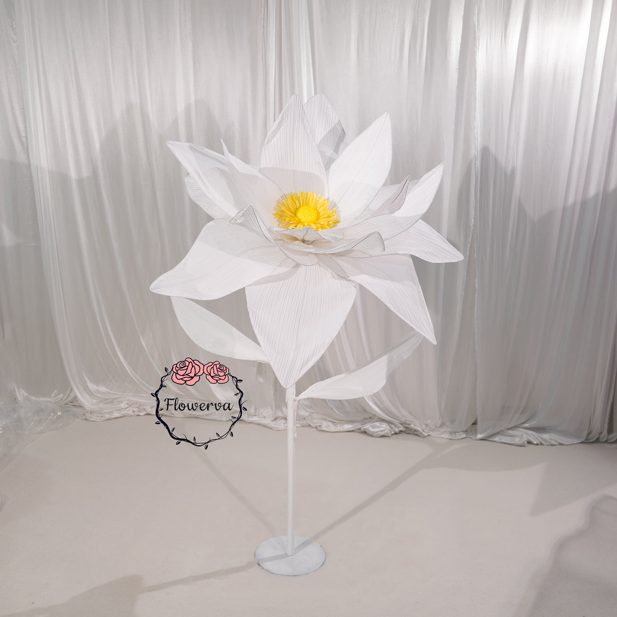 Flowerva Giant White Standing Lotus Floor Floral Decor
