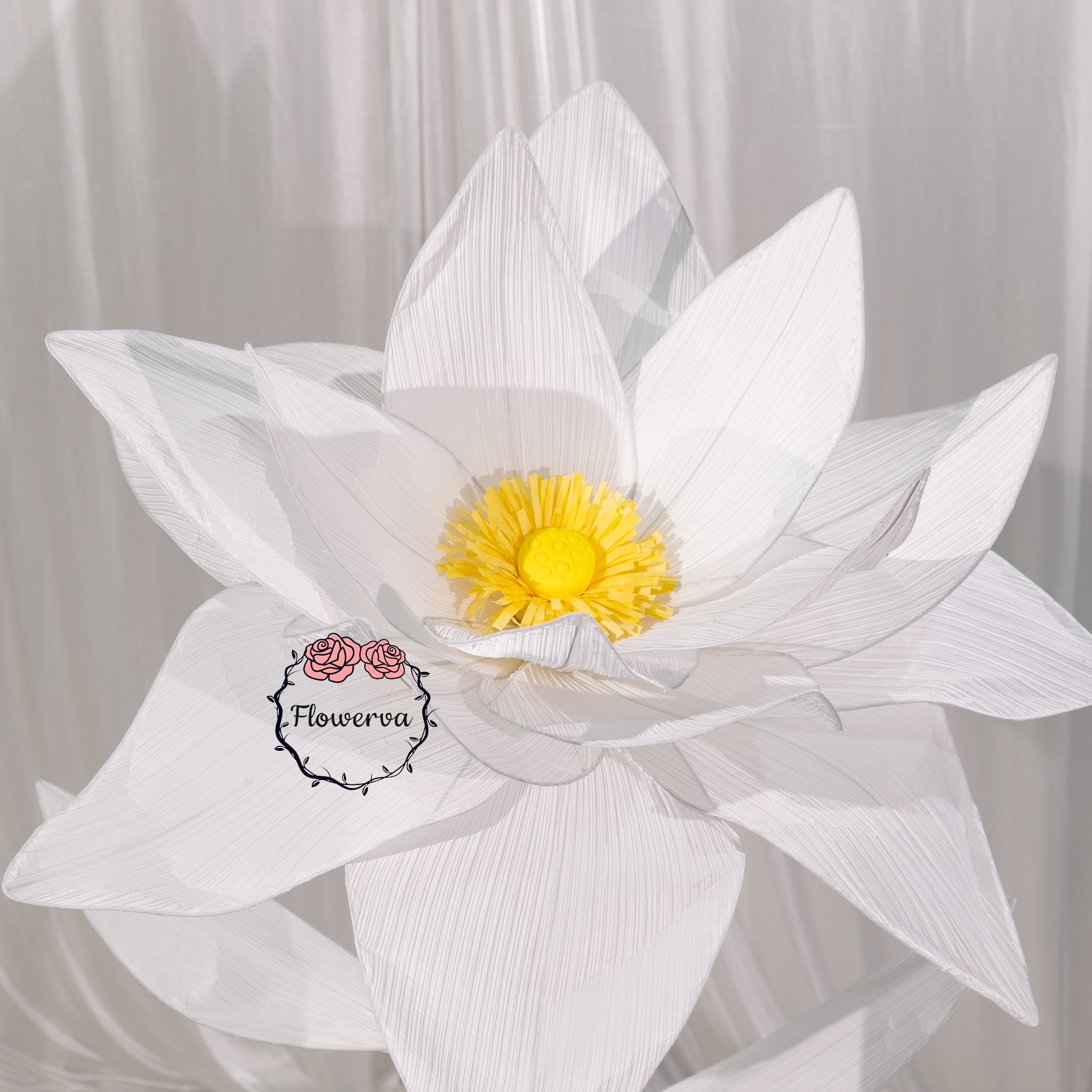 Flowerva Giant White Standing Lotus Floor Floral Decor