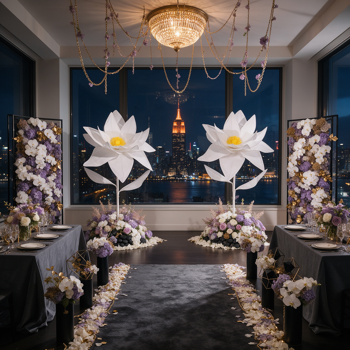 Flowerva Giant White Standing Lotus Floor Floral Decor