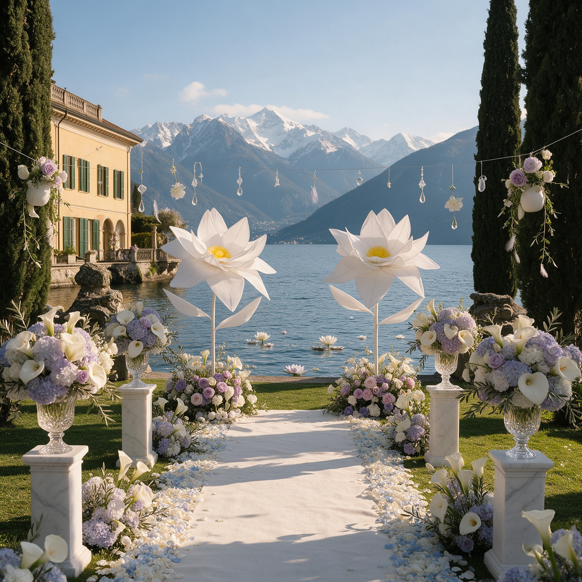 Flowerva Giant White Standing Lotus Floor Floral Decor