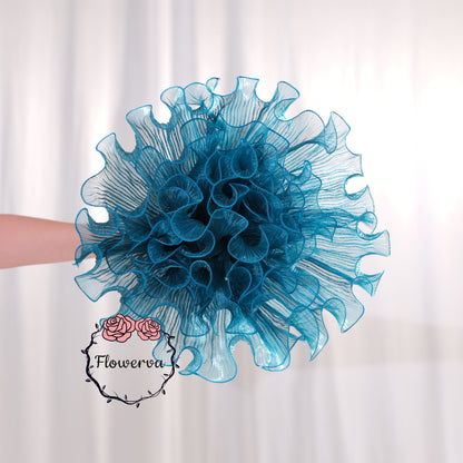 Flowerva Gradient Ruffled Sheer Fabric Decor Deep Lake Blue