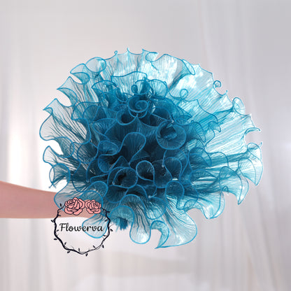 Flowerva Gradient Ruffled Sheer Fabric Decor Deep Lake Blue