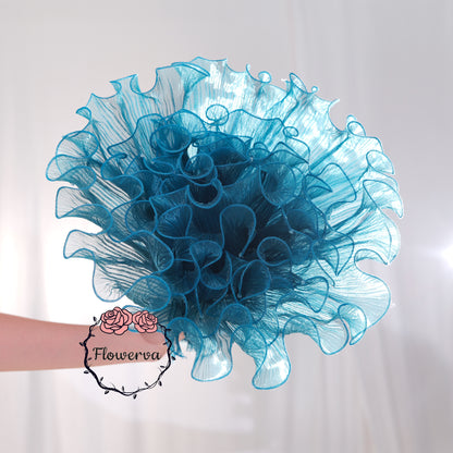 Flowerva Gradient Ruffled Sheer Fabric Decor Deep Lake Blue