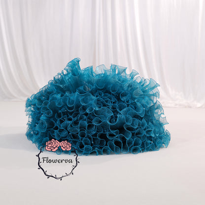 Flowerva Gradient Ruffled Sheer Fabric Decor Deep Lake Blue