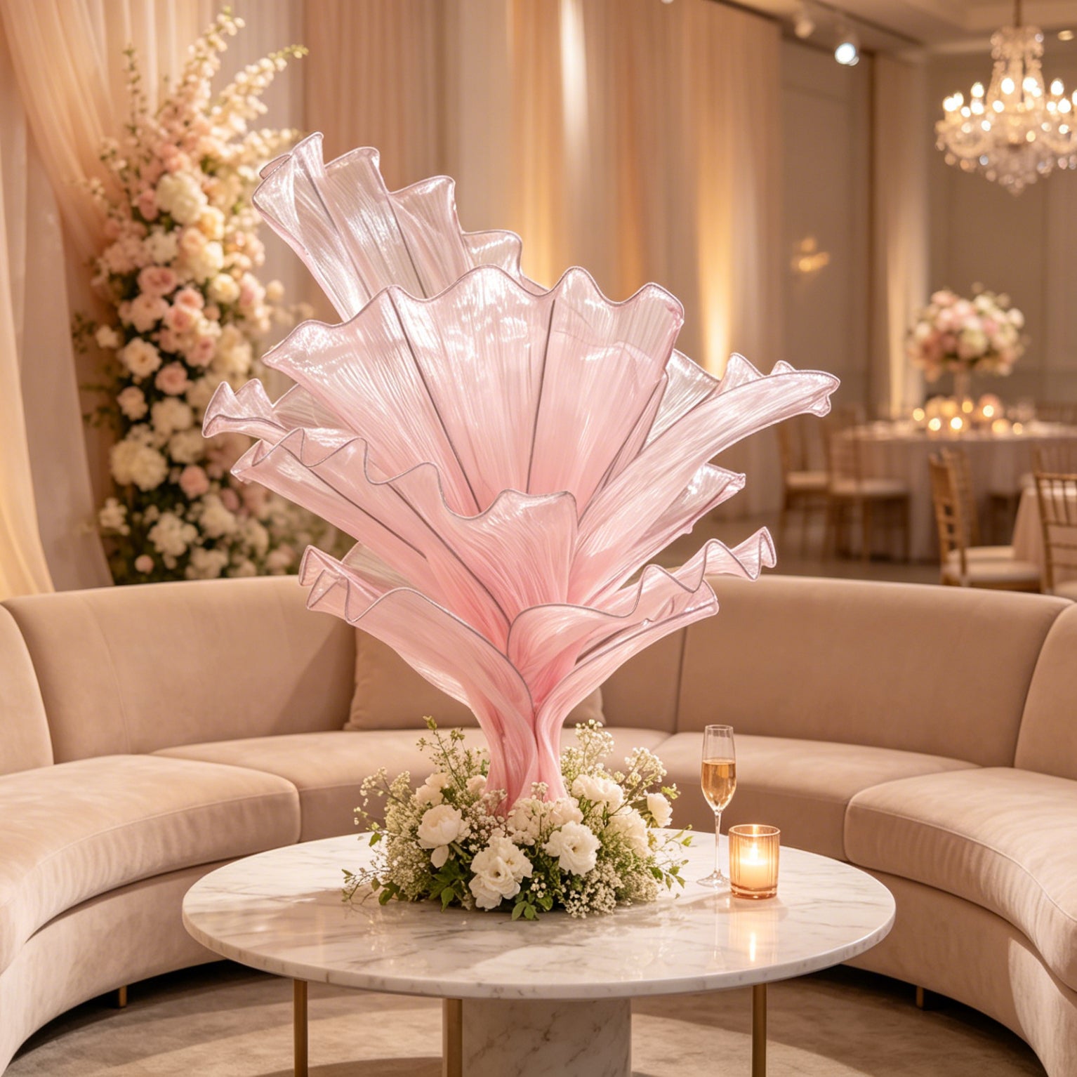 Flowerva Light Pink Table Flower Wedding Decoration (With Base)