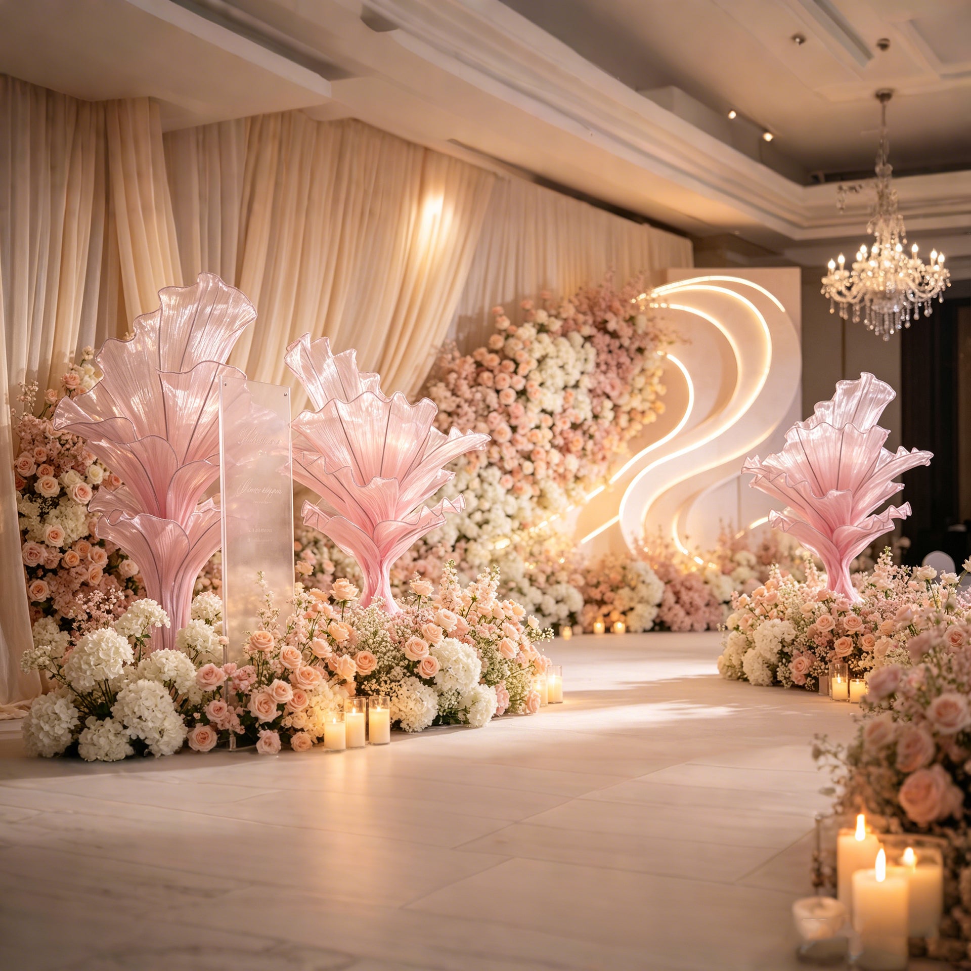 Flowerva Light Pink Table Flower Wedding Decoration (With Base)