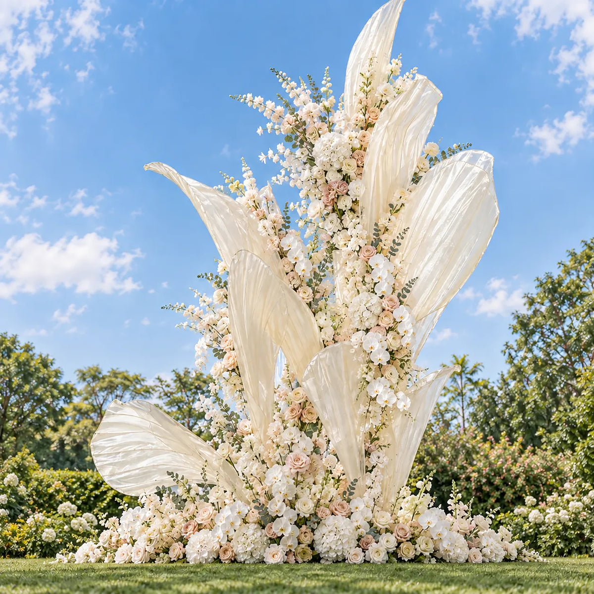 Flowerva Oversized Ivory Fabric Floral Installation for Weddings & Events (Without Artificial Flowers)