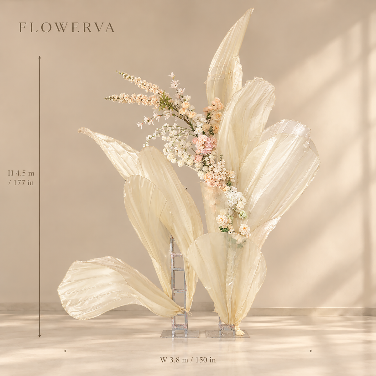 Flowerva Oversized Ivory Fabric Floral Installation for Weddings & Events (Without Artificial Flowers)