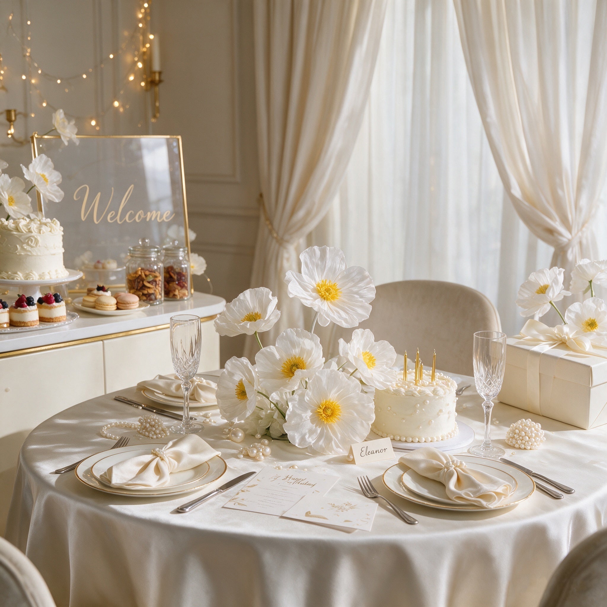 Flowerva Sheer Fabric White Daisy Decor