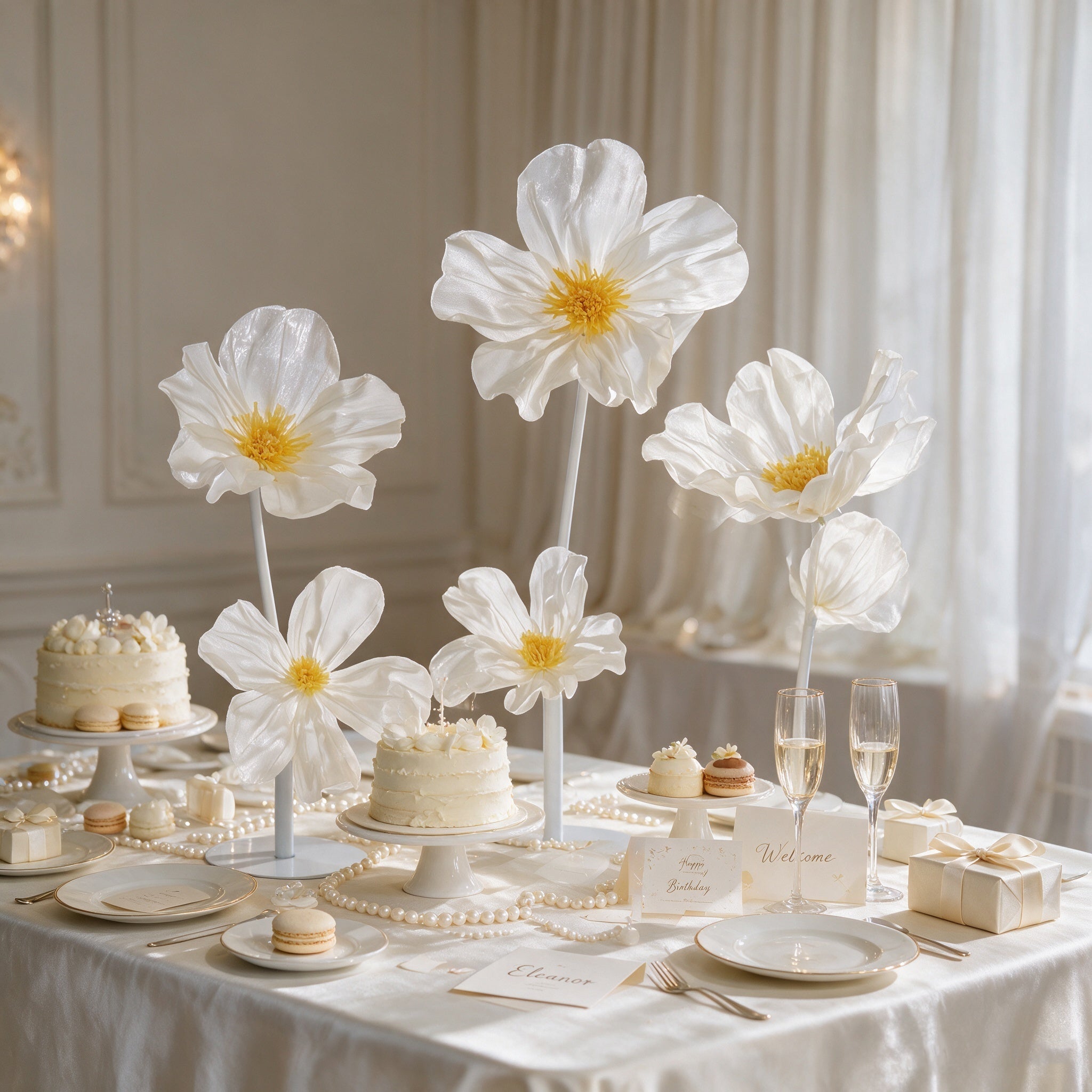 Flowerva Sheer Fabric White Daisy Decor