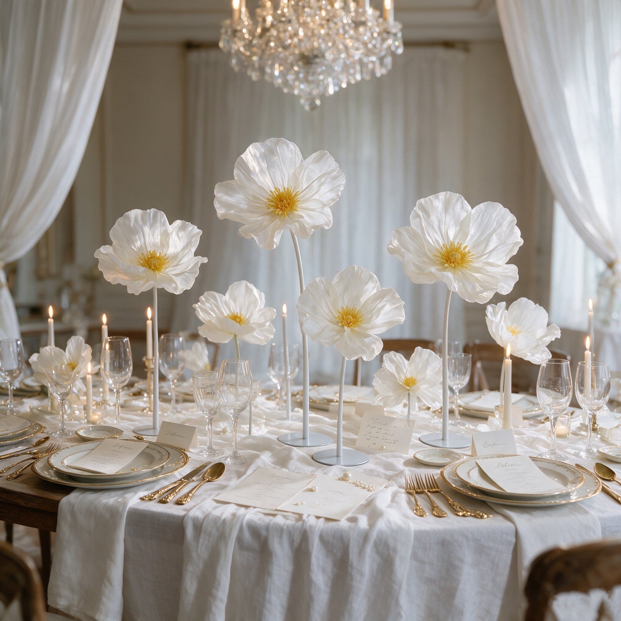 Flowerva Sheer Fabric White Daisy Decor