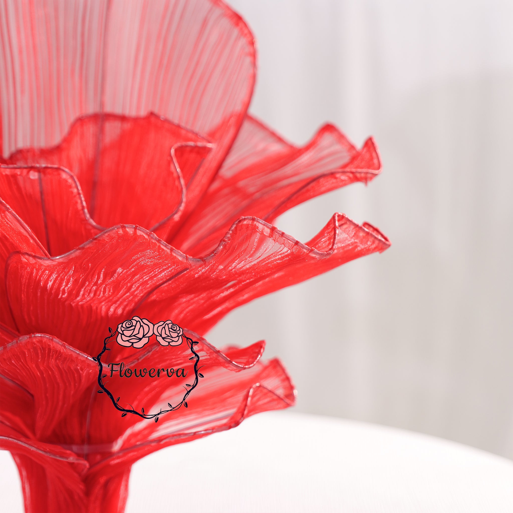 Close-up of handcrafted fabric flower centerpiece details