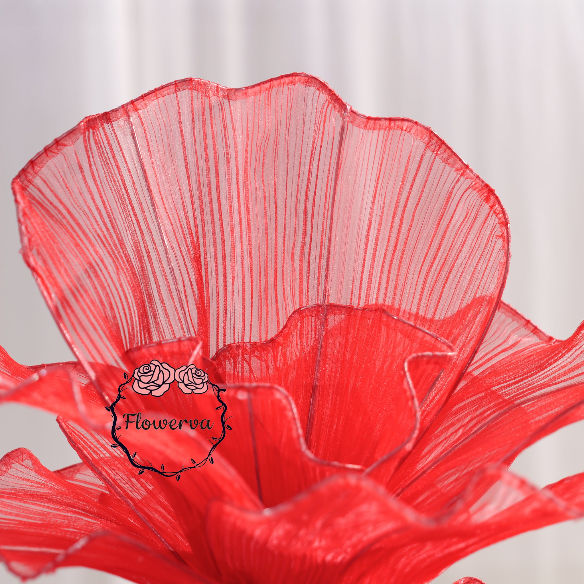 Close-up of handcrafted fabric flower centerpiece details