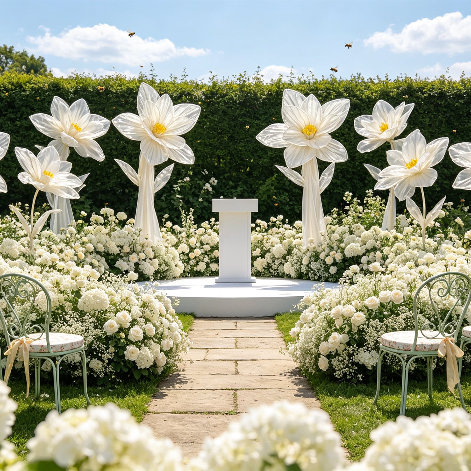 Flowerva Silk Bloom Standing White Luminous Floral Decor