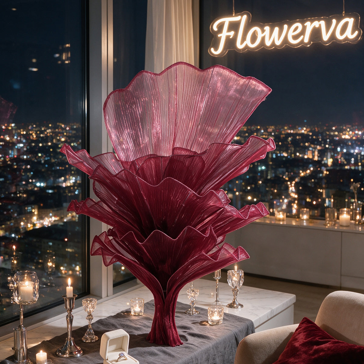 Flowerva Table Flower Wedding Decoration Wine red 100cm