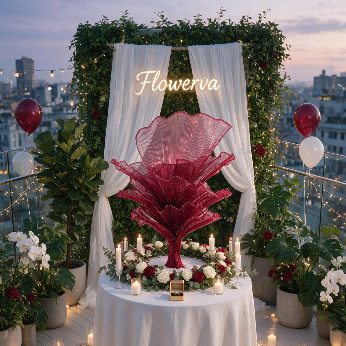 Flowerva Table Flower Wedding Decoration Wine red 100cm