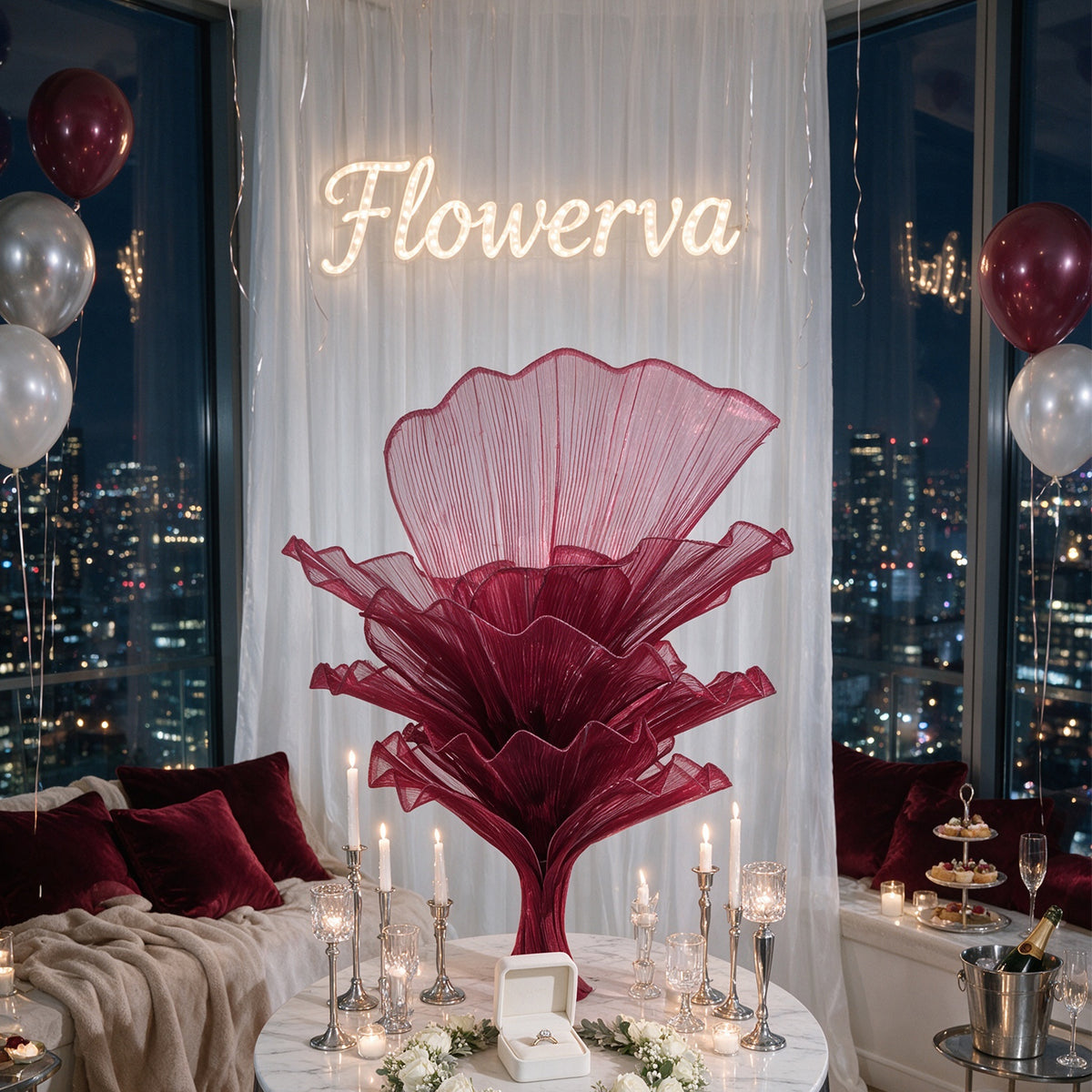Flowerva Table Flower Wedding Decoration Wine red 100cm