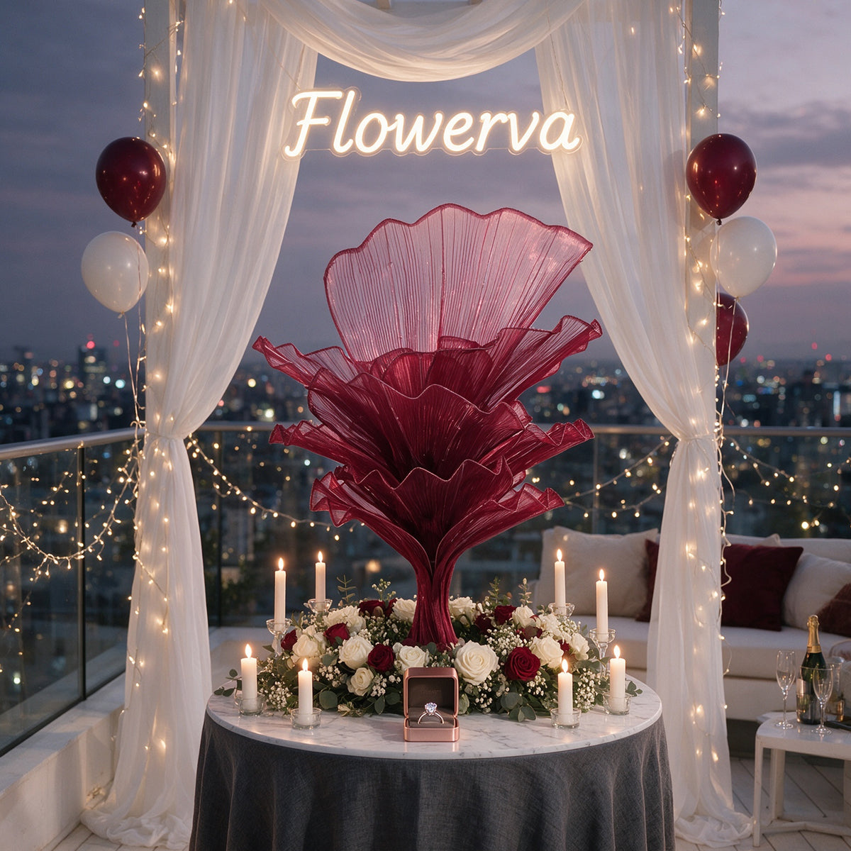 Flowerva Table Flower Wedding Decoration Wine red 100cm