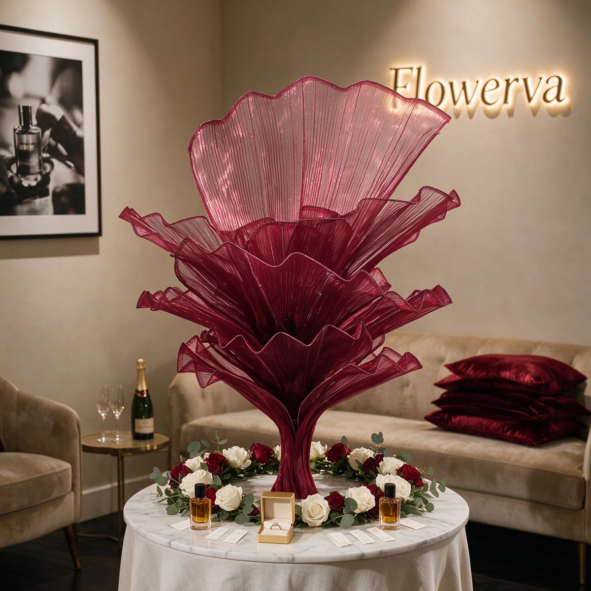 Flowerva Table Flower Wedding Decoration Wine red 100cm