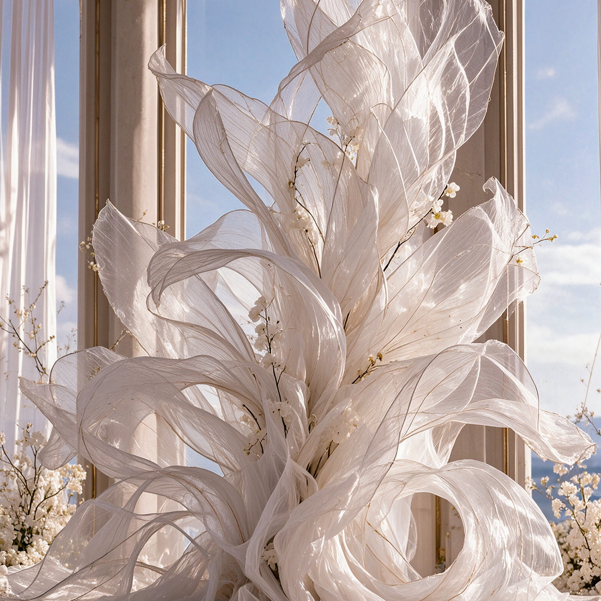 Flowerva Whisper Drift Fabric Decor | Luxury Wedding & Event Decor