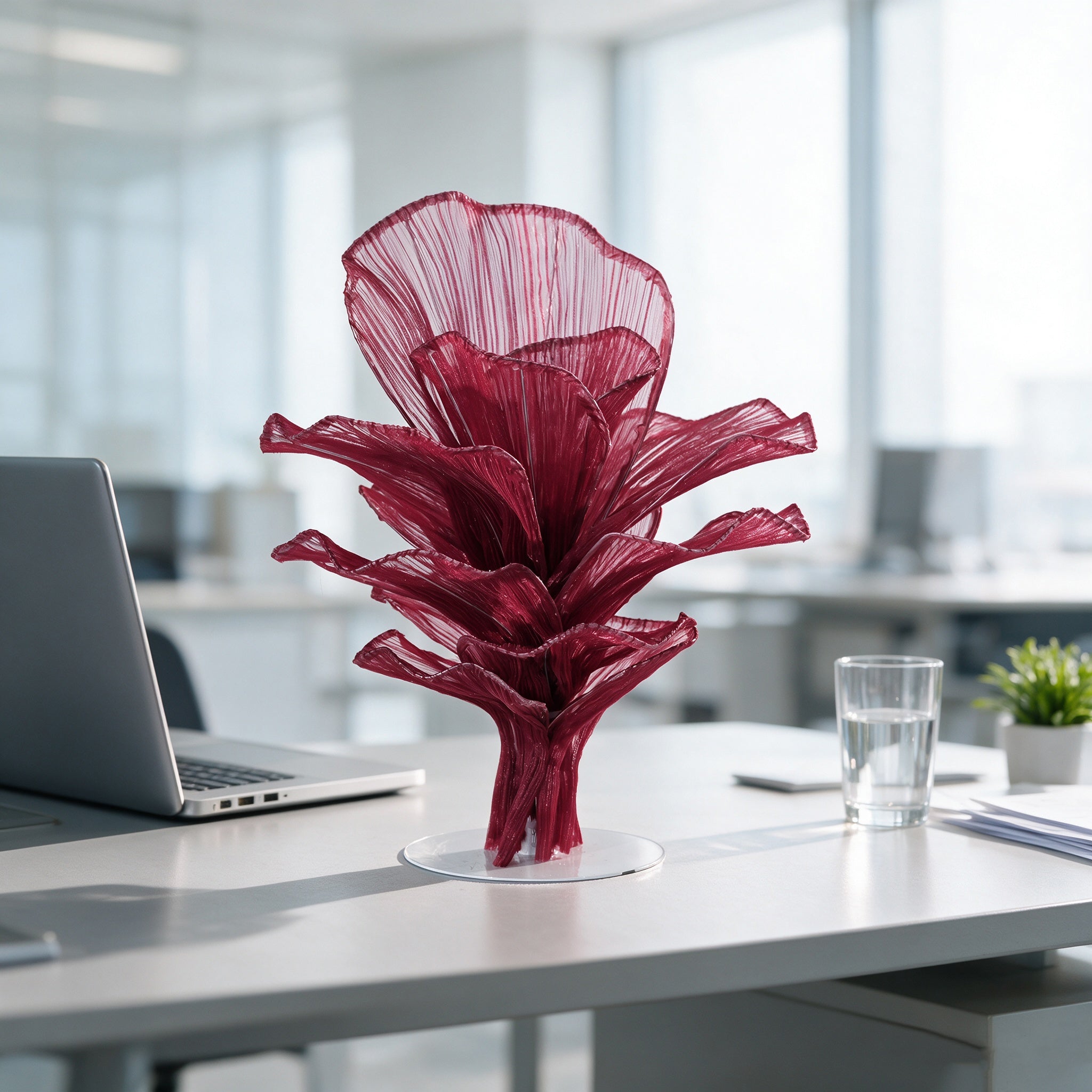 Flowerva Wine red Table Flower Wedding Decoration (With Base)