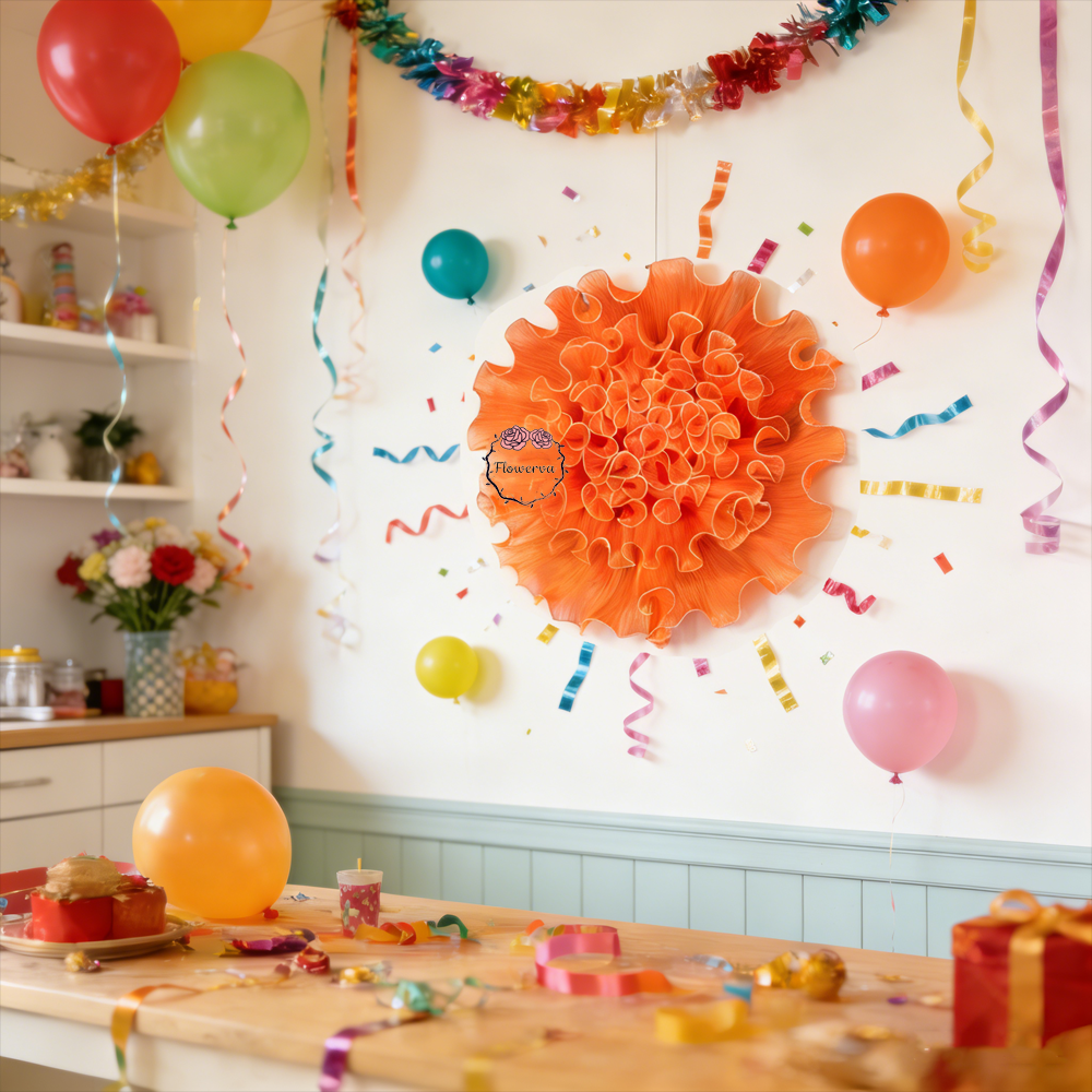 Flowerva Luminous Orange Gradient Ruffled Sheer Fabric Decor Flower