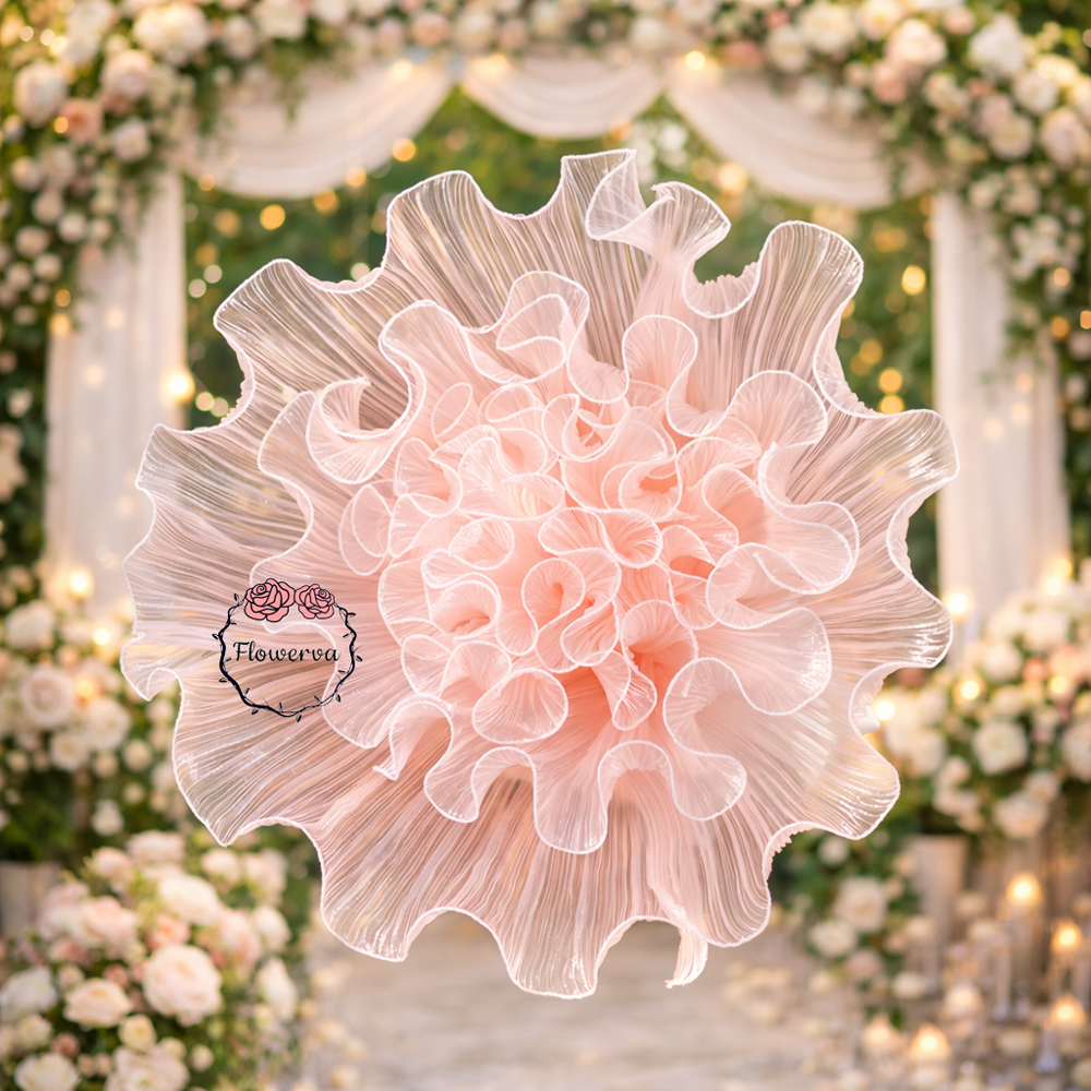 Flowerva Light Pink Gradient Ruffled Sheer Fabric Decor Flower