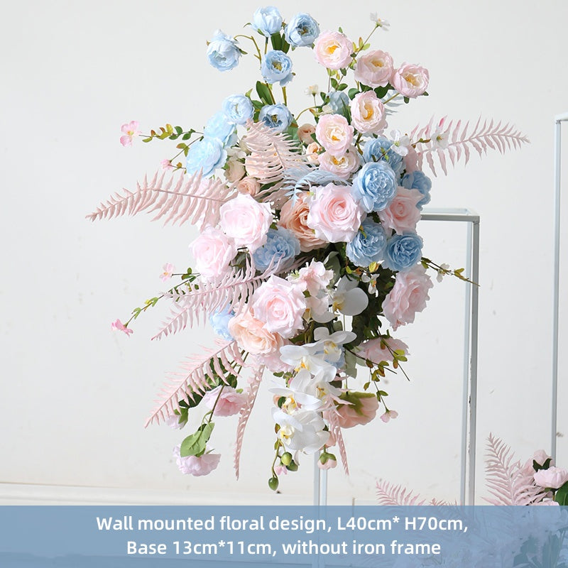 Pink And Blue Simulated Floral Arrangement Flower Stand Combination Birthday And Wedding Banquet Event Decoration Props